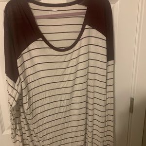 Maroon & White striped long sleeve scoop neck